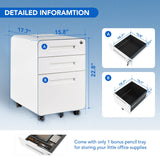 FLEXISPOT Mobile File Cabinet for Home Office 3 Drawer File Cabinet Under Desk Storage Filing Cabinet for Legal/Letter/A4 File,Round Corner Design,White FLEXISPOT