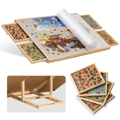 Becko US 1000-Pc Tilting Jigsaw Puzzle Board with 4 Drawers & Cover, Adjustable Jigsaw Puzzle Table with Built-in Easel/Stand, Portable Boards with Storage for Adults, with Premium Flannel Ta - WoodArtSupply