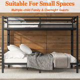 Thctvous Queen Over Queen Bunk Bed,Heavy Duty Metal Bunk Bed Frame for Adults,2 Side Ladder,Guardrail,Space-Saving,Noise Reduced,No Box Spring Needed,Black (Queen Over Queen) Thctvous