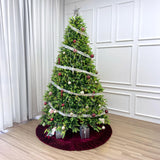 72-Inch Ruffled Velvet Christmas Tree Skirt, Thick Foam-Lined Heavy Duty Fabric with Plush Lace Ties, Wine Red Starry Dynamo