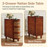 Tribesigns Solid Wood End Table, 3-Drawer Rattan Side Table, Night Stand with 3 Rattan Drawers and Exquisite Embossed Handles for Living Room, No Assembly Required (Walnut & Oak, 1PC) Tribesigns
