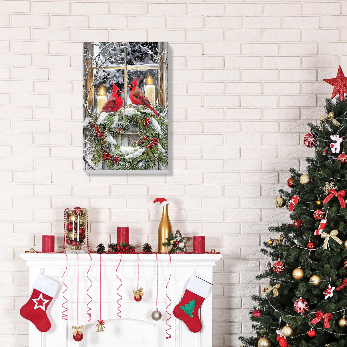 Bowetile Cardinal Paint by Numbers for Adults Beginners Framed, Adults' Paint-by-Number Christmas Kits, Adult Paint by Number Winter Kits on Canvas, Acrylic Number Painting for Home Decor, 8x12in Bowetile