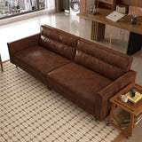 Pajiasen Mid-Century Modern Faux Leather Sofa Couch, 86" Brown 3-Seater Leather Sofa with Deep Cushions, Square Armrests & Sturdy Metal Legs, Retro Contemporary Couch for Living Room Pajiasen