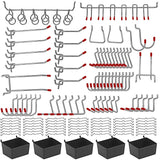 114 pcs Pegboard Hooks Assortment with Metal Hooks Sets, Pegboard Bins, Peg Locks for Organizing Storage System Tools NAVSEEK