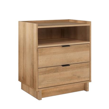 Prepac Simply Modern Nightstand Bedside Table, Natural Oak Nightstand for Bedroom, End Table with 2 Drawers and Open Shelf 23.75" W x 26.75" H x 16" D Prepac
