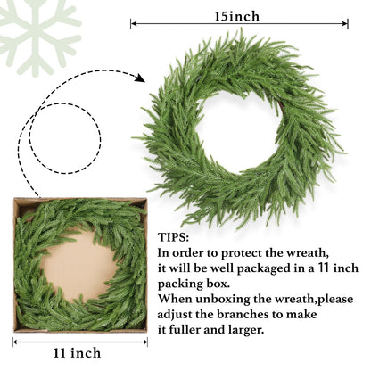 XmasExp Norfolk Pine Christmas Wreath-15Inch Real Touch Artificial Christmas Wreaths-Evergreen Realistic Plain Christmas Wreath for Front Door,Windows