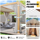 UPHYB Louvered Pergola 12x12ft, Adjustable Aluminum Pergola with Waterproof Curtains and Nets, Sun & Rain Shade for Patio, Modern DIY Outdoor Living Upgrade, Woodgrain UPHYB