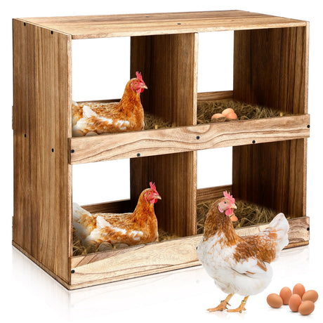 Cinnvoice Chicken Nesting Boxes 4 Compartment Wooden Chicken Laying Boxes Nesting Boxes for Chicken Coop Chicken Laying Eggs Nest Box for Chickens Hens Ducks Poultry Easy Egg Collection Cinnvoice