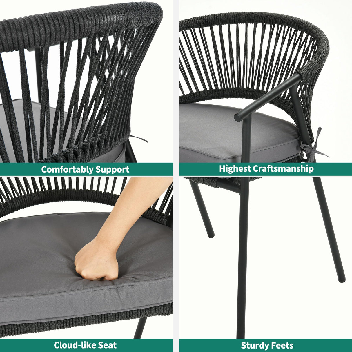 YITAHOME 7 Piece Patio Dining Set, Stackable Chairs with Comfortable Cushions, 59" Rectangle Tables with Metal Frame and Faux Wood Tabletop for Patio Balcony Porch Poolside Lawn Garden, Black YITAHOME