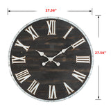 Glitzhome 28 Inches Huge Wall Clock Chic Distressed Black Clock Antique Rustic Wooden Clock Silent Non-Ticking Battery Operated Roman Numerals for Office Living Room Farmhouse Kitchen Decor Glitzhome
