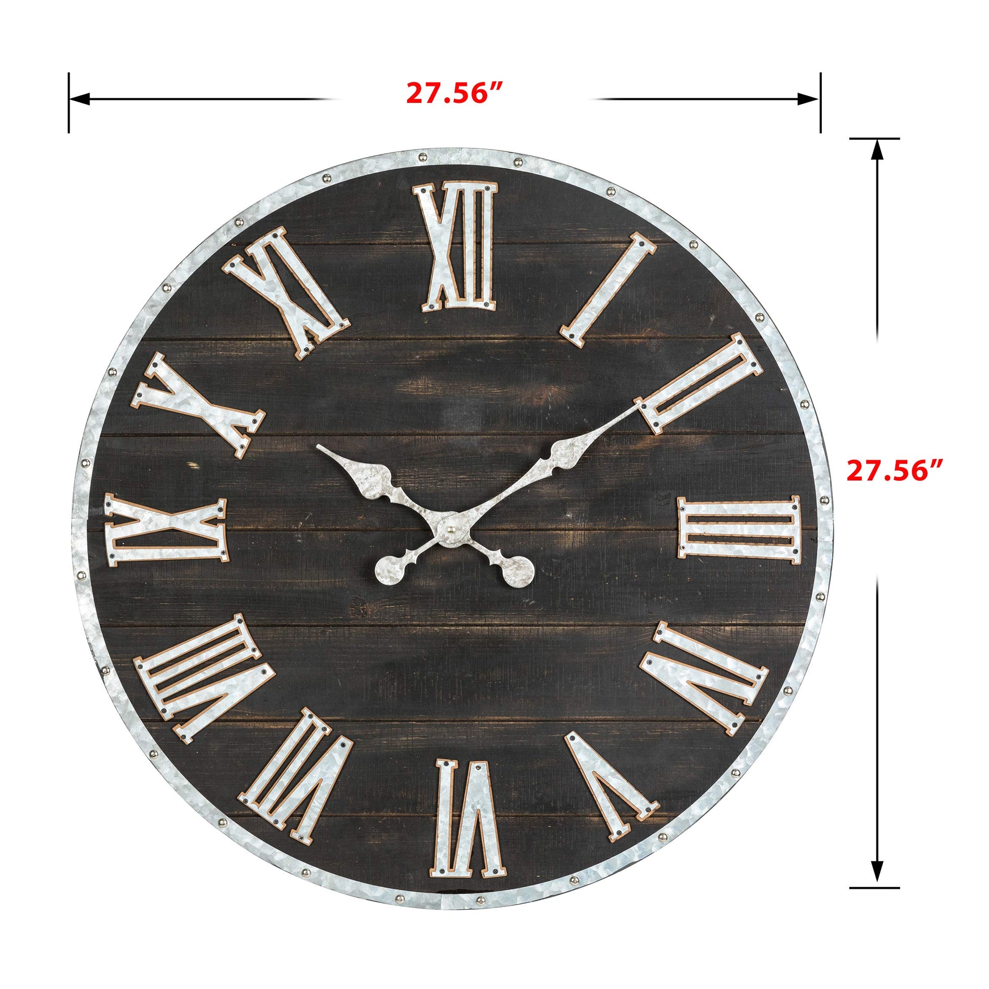 Glitzhome 28 Inches Huge Wall Clock Chic Distressed Black Clock Antique Rustic Wooden Clock Silent Non-Ticking Battery Operated Roman Numerals for Office Living Room Farmhouse Kitchen Decor - WoodArtSupply