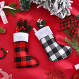 Skylety 24 Pcs Christmas Stockings Bulk Mini Xmas Buffalo Plaid Stocking Plush Cuff Hanging Decorations for Holiday Party Favors(24 Pcs,Red Black, Black White,Plaid) Skylety