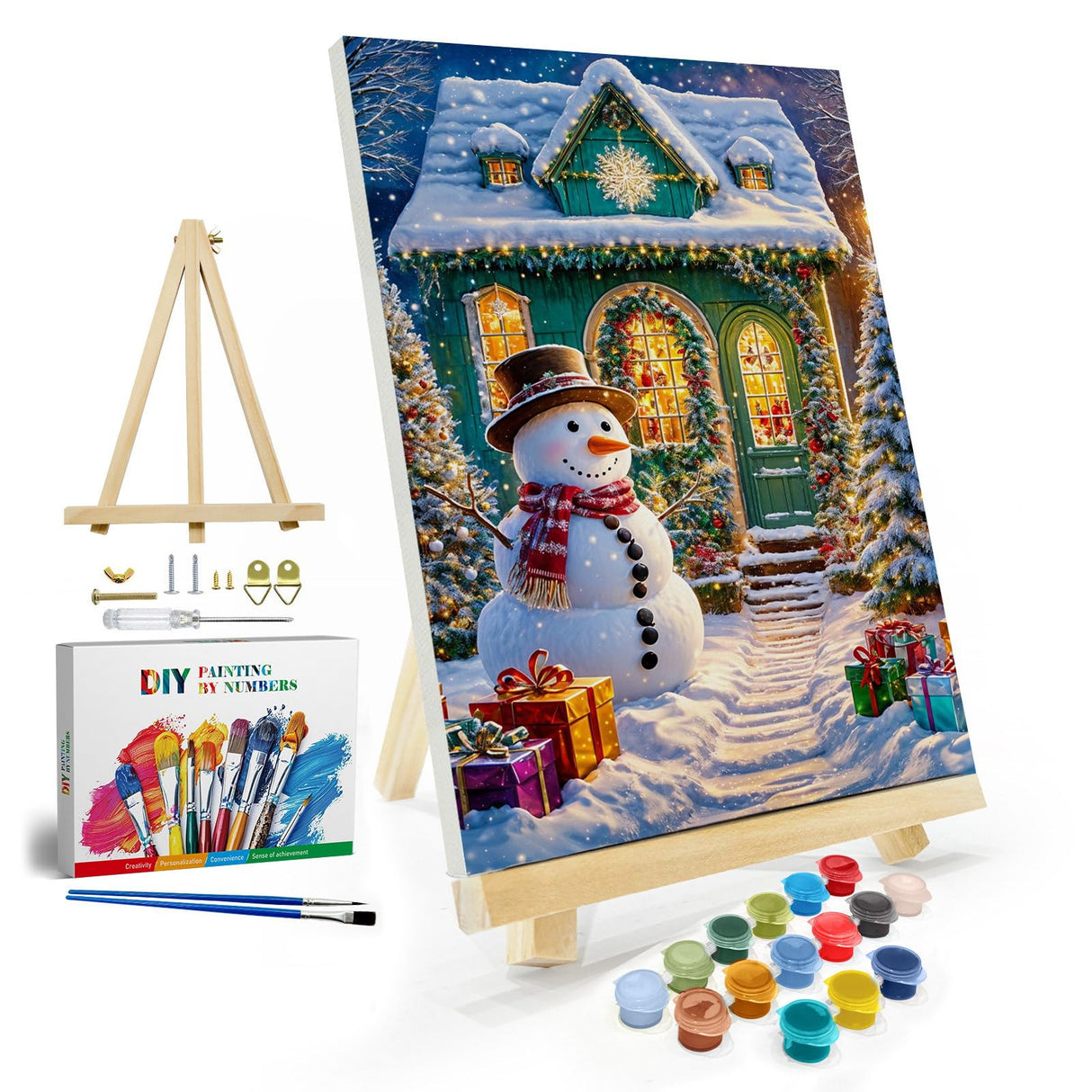 JOOZ Christmas Paint by Numbers Kit for Adults with Frame, Snowman Paint by Number with Easel, DIY Christmas Framed Paint by Number Kits for Gift Home Wall Decor 8x12 Inch JOOZ