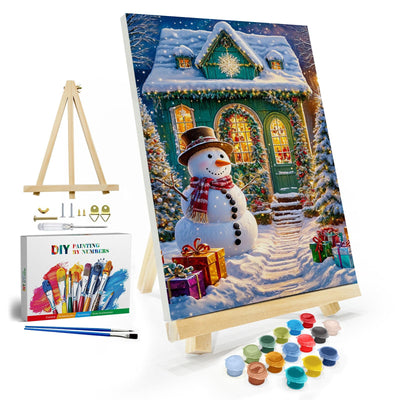 JOOZ Christmas Paint by Numbers Kit for Adults with Frame, Snowman Paint by Number with Easel, DIY Christmas Framed Paint by Number Kits for Gift Home Wall Decor 8x12 Inch