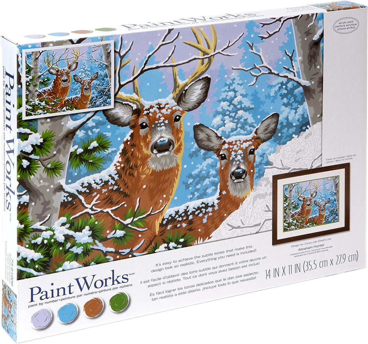 DIMENSIONS PaintWorks Winter Whitetails Acrylic Paint by Number Set for Adults and Kids, Finished Project 14"x 11", Multicolor 11 Piece Dimensions