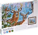 DIMENSIONS PaintWorks Winter Whitetails Acrylic Paint by Number Set for Adults and Kids, Finished Project 14"x 11", Multicolor 11 Piece Dimensions