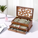 Kendal Wooden Jewelry Box for Women, Real Wooden Jewelry Holder Organizer Box with Four Leaf Clover Patterns, Graduation Gift Jewelry Boxes for Storage Earrings Rings Bracelet, Ideal Gift for Mom Kendal