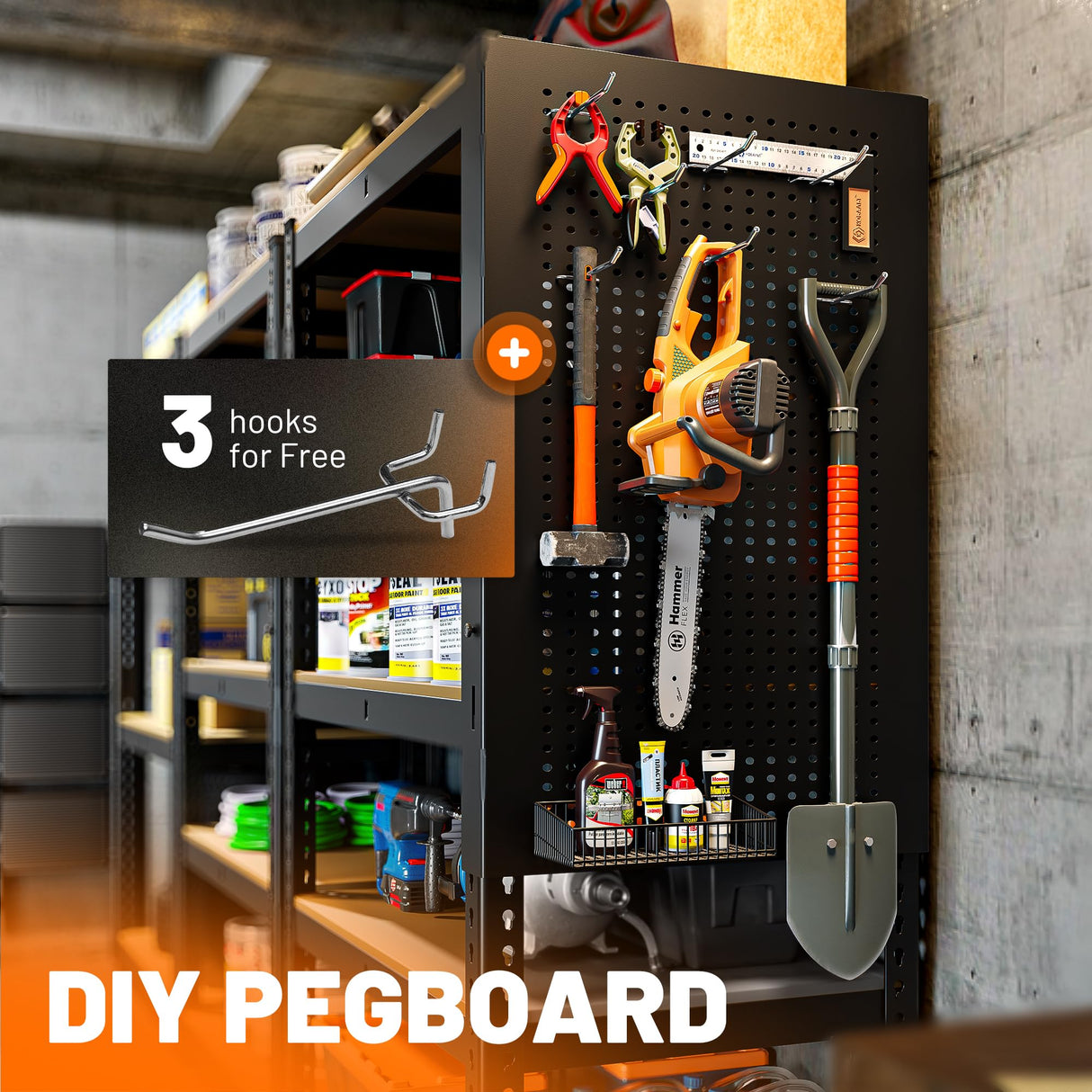 MAXLEAD Home Storage Shelves 5 Tier Garage Shelving Adjustable Garage Shelves 2100LBS Metal Shelving Unit with Metal Pegboard for Basement, Warehouse, Pantry, Kitchen. 60''H*11.8''D*27.5''W, Black MAXLEAD