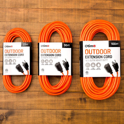 Otimo 100 Ft 16/3 SJTW Orange, Outdoor Extension Cord - 3 Prong Ground Plug, 10A 1250W, Water & Weather Resistant, Flame Retardant - WoodArtSupply