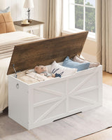 CHOEZON Storage Chest, 39.4" Wooden Storage Trunk, Modern Storage Bench with Safety Hinge, Toy Chest Storage, Farmhouse Style, for Bedroom, Living Room, Walnut and White MCW10WL CHOEZON