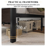 SHA CERLIN Heavy Duty Queen Bed Frame with Headboard and Under-Bed Storage - Black Oak SHA CERLIN