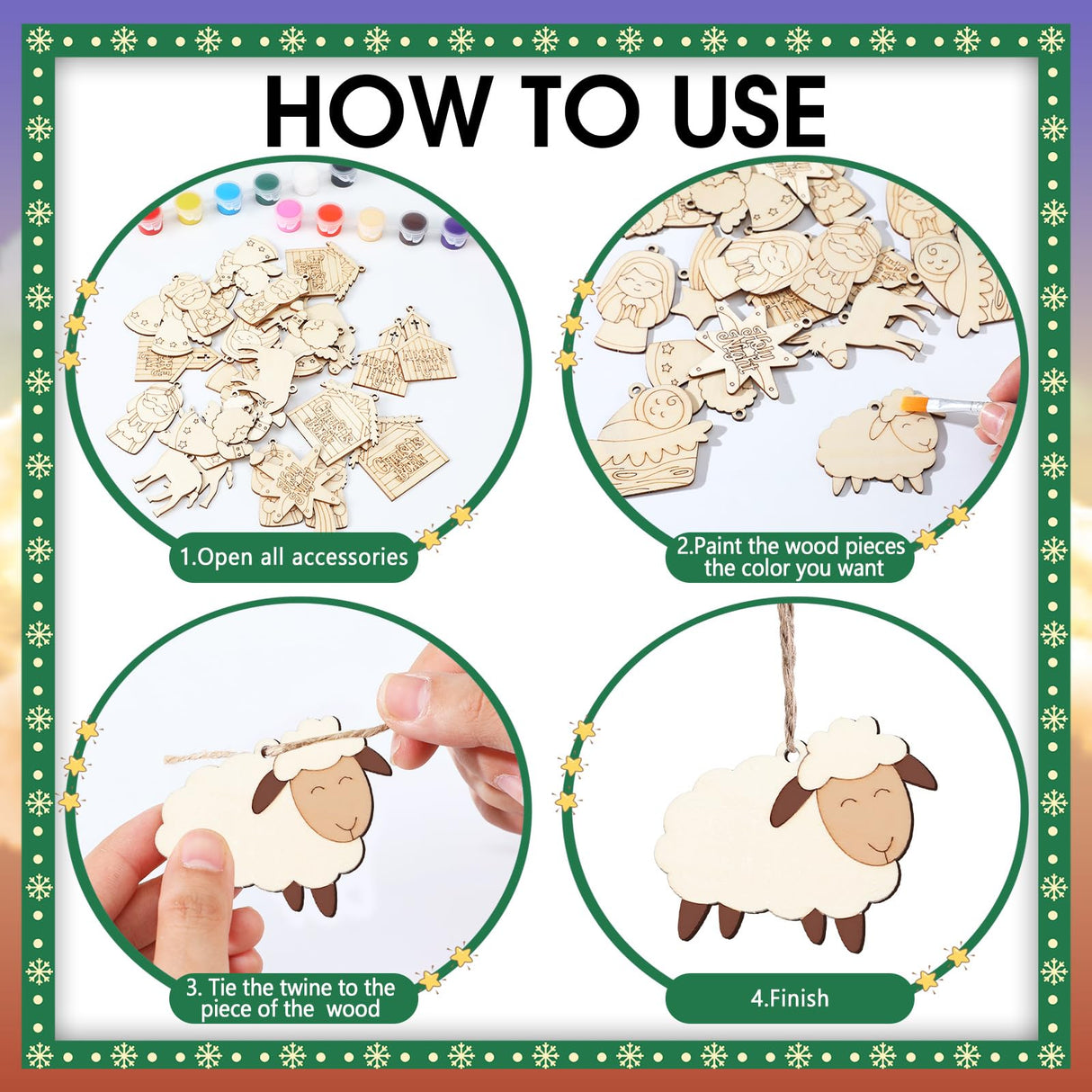 Cinnvoice 60 Pcs Wood Christmas Crafts for Adults DIY Paint Xmas Ornaments Blank Unfinished Wooden Cutouts Shapes Slices Hanging Embellishment for Christmas Tree Holiday Party Decor(Jesus Nativity) Cinnvoice