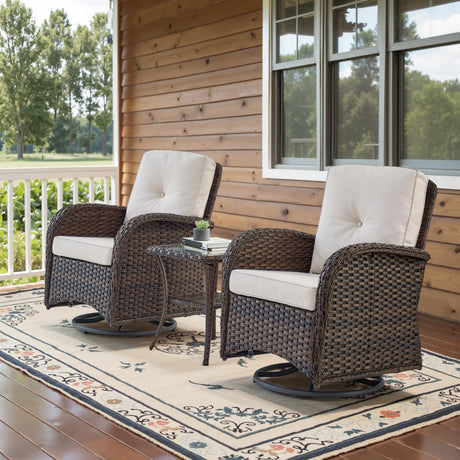 Belord Patio Wicker Chairs Swivel Rocker Outdoor Swivel Rocking Chairs Set of 2 with Rattan Side Table Patio Swivel Glider Chair 3 Piece Patio Furniture Sets for Porch Pool Brown/Beige, (A085-2) Belord