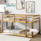 Low Bunk Beds Twin Over Twin Floor Bunk Bed Frame Junior Loft Bed for Kids Boys Girls Teens, Natural Bellemave