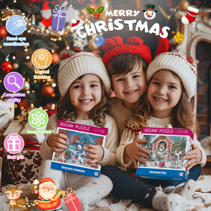 Bestbase 100 Piece Puzzles for Kids Ages 4-6 6-8 8-10, Christmas Snowman Holiday Jigsaw Puzzles, Kids Puzzles Wonderful Xmas Gifts, Christmas Puzzle Stocking Stuffers for Boys Girls