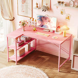 Huuger L Shaped Desk, 47 Inches Computer Desk with Reversible Storage Shelves, Gaming Desk, Corner Desk Home Office Desks, Writing Desk Study Desk with Metal Frame, Pink Huuger