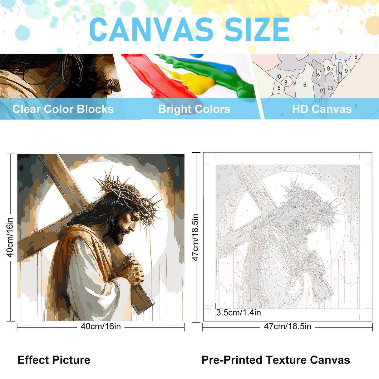 Paint by Numbers Kit for Adults - Jesus Cross Acrylic Adult Paint by Number Kits on Canvas for Beginner, Religious Christians DIY Oil Painting by Numbers for Adults, Perfect for Decor Gift 16"x20" Offito