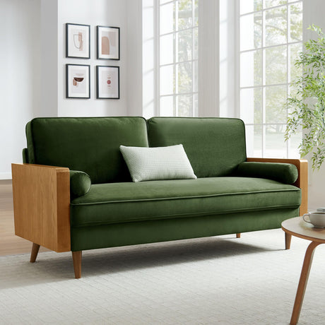 Modway Kellan 72 Inch Velvet Sofa in Walnut Moss Green Modway