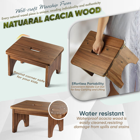 FANATU Wooden Step Stool, 9in One Step Stool for Adults, Wooden Beside Step Platform with 550 Load Capacity, Heavy Duty/Portable/Nonslip/Durable Construction Safe Step Support for Bedroom/Home Kitchen FANATU