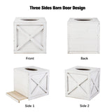 Karisky Farmhouse Square Tissue Box Cover with Slide-Out Bottom Panel, Wood Rustic Paper Facial Tissue Box Cover Holder for Bathroom, Bedroom, Night Stands, Office, 6 x 6 inch, White Karisky