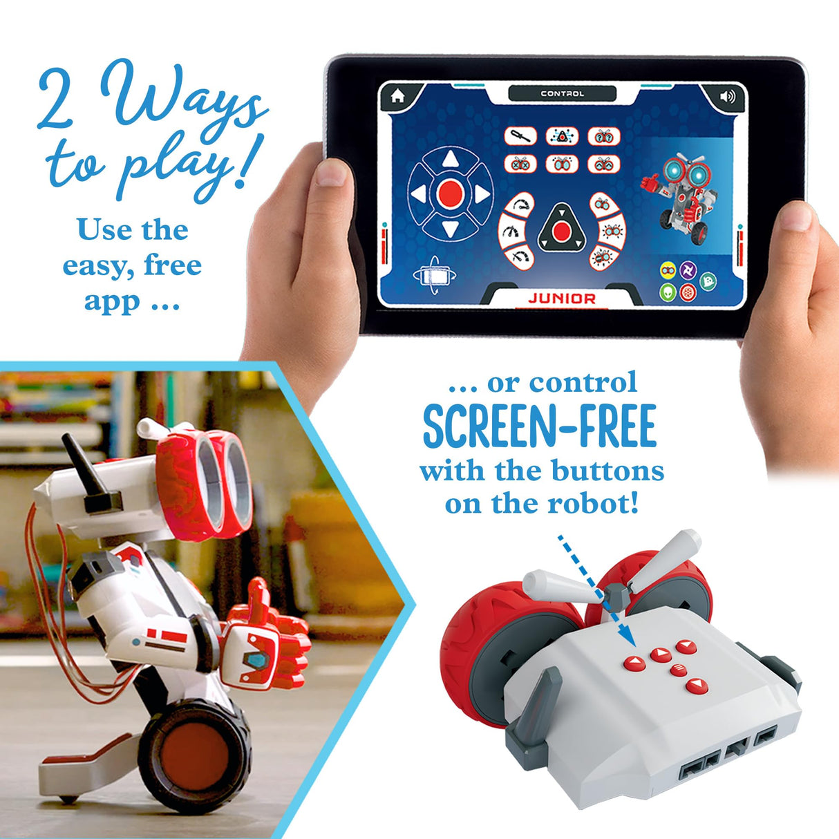 Thames & Kosmos Robotics Smart Machines Junior STEM Kit, Build & Code Your Robot’s Movements, Speed, Lights & Sounds, for Ages 8+, Use Screen-Free w/Built-in Buttons or via Block-Based Coding App Thames & Kosmos