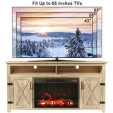 Furmax Farmhouse Fireplace TV Stand for TVs Up to 65 Inch Highboy Entertainment Center with Open Storage and Side Cabinets Rustic Media Console Table with Barn Doors for Living Room (Natural Oak) Furmax