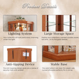 KavlSean 70" H Lighted Glass Display Cabinet, Corner Curio Cabinet with 5 Shelves and Tempered Glass Door, Light Bulb Included, Rack for Living Room (Dark Oak) KavlSean