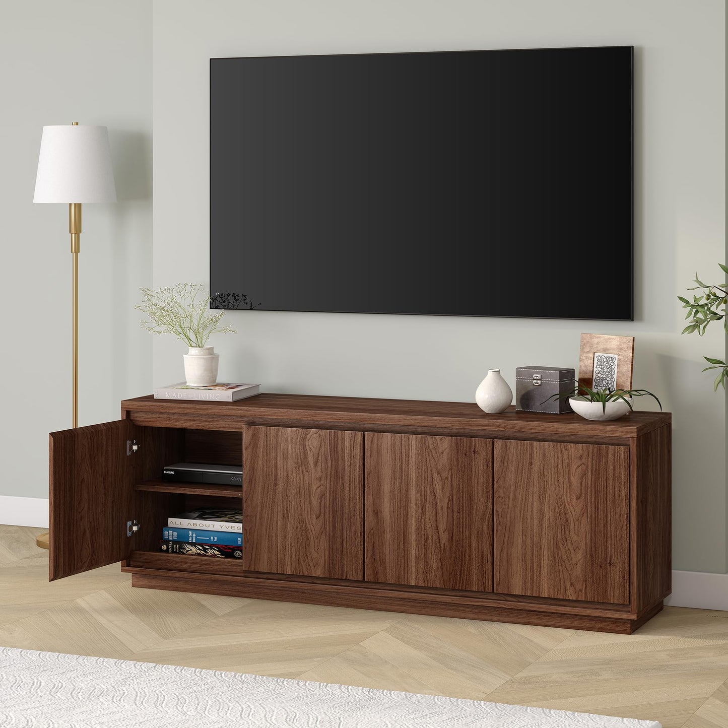 Henn&Hart Presque TV Stand, 68" Wide, Brown