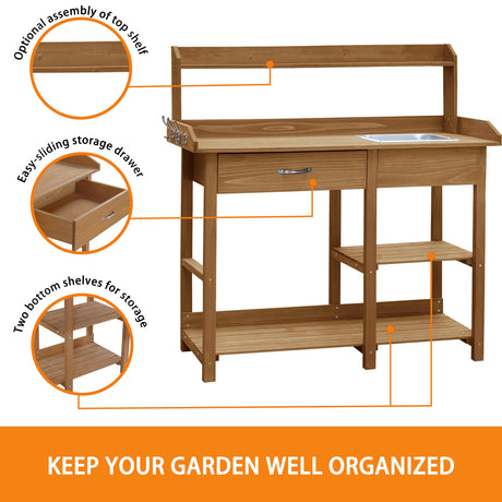 BlueWish Potting Bench, Potting Benches for Outside, Potting Benches & Tables with Drawer, Adjustable Shelf Rack, Removable Sink, Three Hook BlueWish