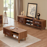 Bonzy Home 44’’ Mid Century Modern Coffee Table with Storage, Wood Center Table with Sliding Door and Open Shelves for Living Room (Walnut) Bonzy Home