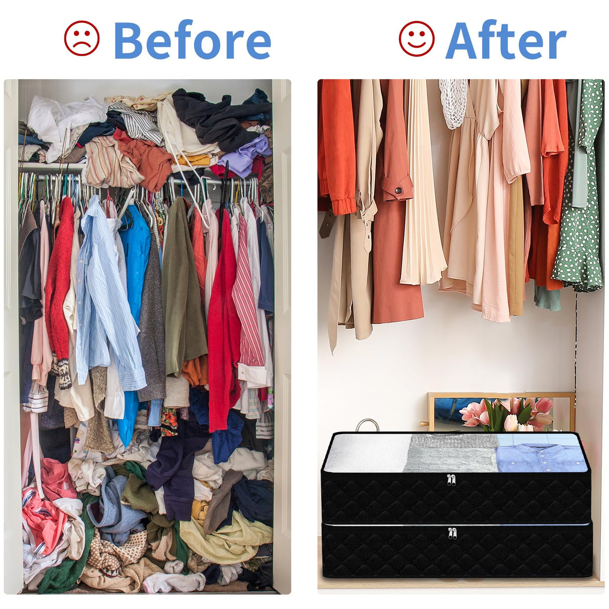 Fixwal Black Underbed Storage Bags with Clear Window and 2 Reinforced Handles Under Bed Storage Containers for Clothing, Bedding, Comforter (2 Pack) Fixwal