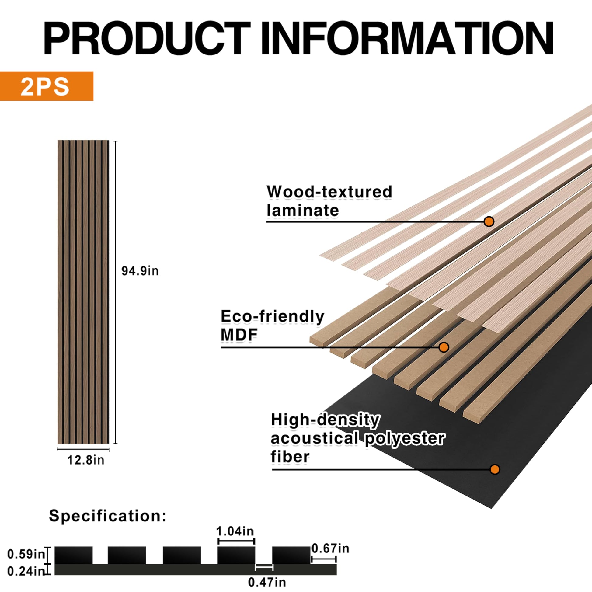 Wood Wall Panels, 2-Pack 94.5" x 12.6" Soundproof Wall Panels, Wood Slat Wall Panels for Wall Decor, Walnut - WoodArtSupply