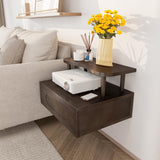 LUPWNEKA Floating Nightstand with Drawer - Brown Nightstand Floating Bedside Table, 2-Tier Wooden Bedroom Shelves for Wall, Morden Wall Mounted Nightstand for Bedroom, Bathroom, Study Room LUPWNEKA