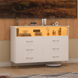 6-Drawer Dresser with USB Charging Station & LED Lights, Modern Wide Chest of Drawers, Large Bedroom Storage Tower Organizer in Black GarveeHome