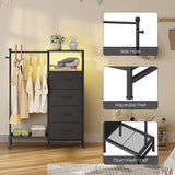 TRIFEBLE Dresser for Bedroom with Reversible Hanging Rack, 4 Drawers Dresser with LED Lights, Fabric Dressers with Open Shelf, Chest of Drawers with Clothes Rack, Kids Dressers for Bedroom, Black TRIFEBLE