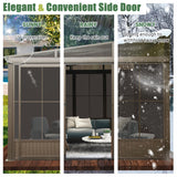 Domi 10’ x 12’ Sunroom, All-Season Wall Mounted Gazebo Solarium with Front Door, Side Entrance, Galvanized Steel Sloping Roof, PVC Screen, Outdoor Permanent Sun Room Lean to Gazebo for Deck Patio domi outdoor living