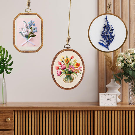 Embroidery&Cross Stitch Frames for Display,9Pcs Circle/Oval/Rectangle/Octagonal Embroidery Hoops,Circular&Oval Frames for Embroidery Perfect for Sewing, Home Decor and Embroidery Cheloment