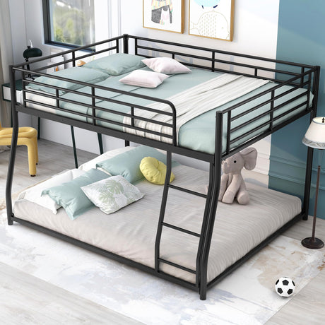 CITYLIGHT Metal Bunk Beds Full XL Over Queen, Heavy-Duty Metal Floor Bunk Bed Frame with Ladder and Guardrail for Kids, Teens, Adults, Black CITYLIGHT