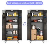 Aobabo Metal Garage Storage Cabinet with Wheels,Heavy Duty Garage Cabinet with Password Lock,Steel Cabinet with 2 Doors and 4 Adjustable Shelves for Aobabo