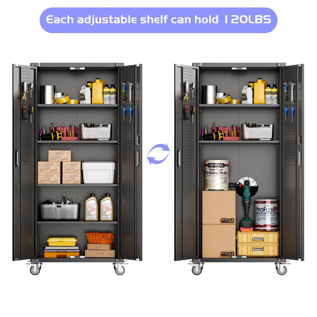 Aobabo 72" H Metal Storage Cabinet on Wheels for Garage, Digital Locking Steel Storage Cabinet with 2 Pegboard and 4 Adjustable Shelves, Black, Assembly Required Aobabo